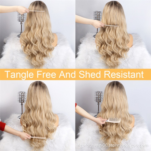 Ombre Black Blonde Hair For Wig Long Layered Synthetic Hair Wigs No Lace Long Water Wavy Hair Daily Use Wig